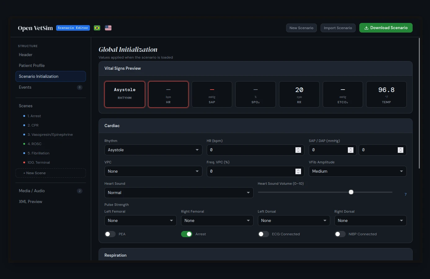 Editor de Cenários - Gatilhos e Parâmetros